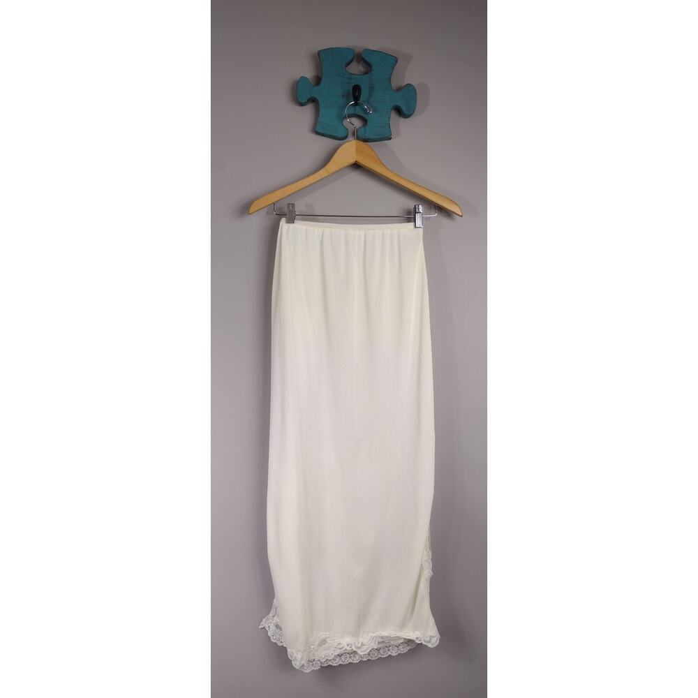 Vintage Cream Long Half Slip Lace Trim Side Slit No Size Tag Maxisilk Underskirt